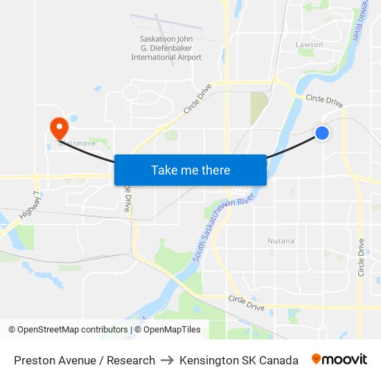 Preston Avenue / Research to Kensington SK Canada map