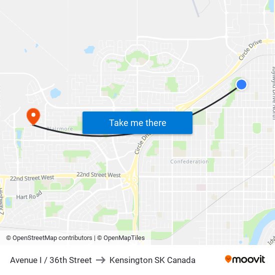 Avenue I / 36th Street to Kensington SK Canada map