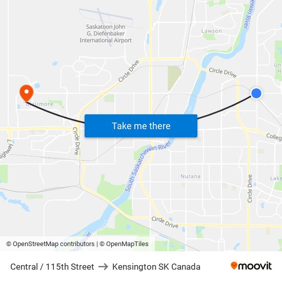 Central / 115th Street to Kensington SK Canada map