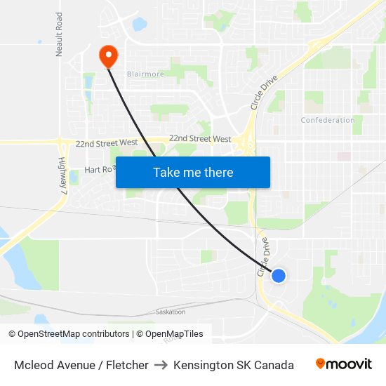 Mcleod Avenue / Fletcher to Kensington SK Canada map