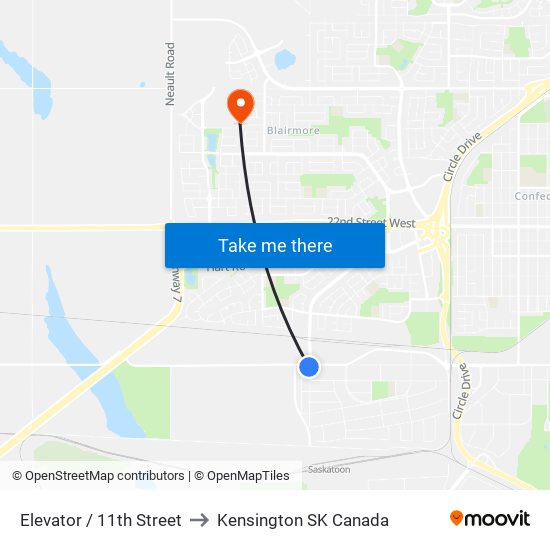 Elevator / 11th Street to Kensington SK Canada map