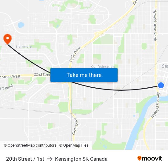 20th Street / 1st to Kensington SK Canada map