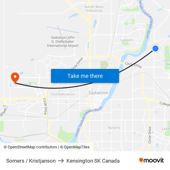 Somers / Kristjanson to Kensington SK Canada map