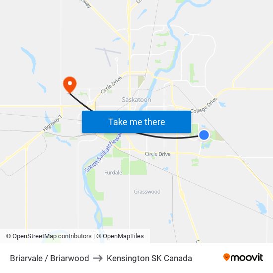 Briarvale / Briarwood to Kensington SK Canada map