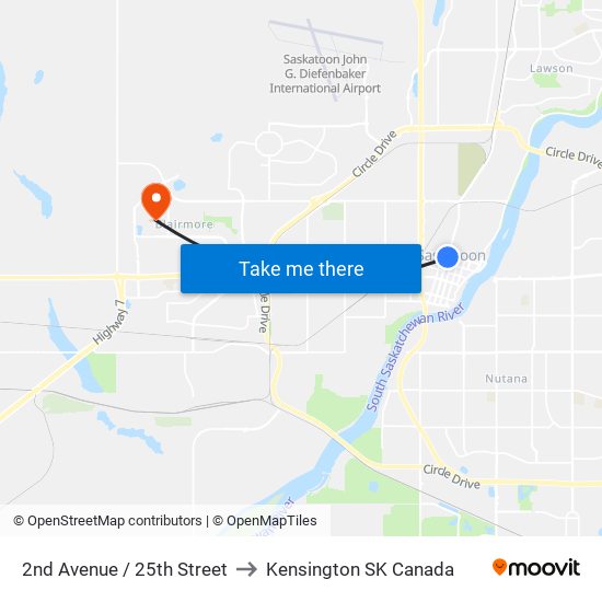 2nd Avenue / 25th Street to Kensington SK Canada map