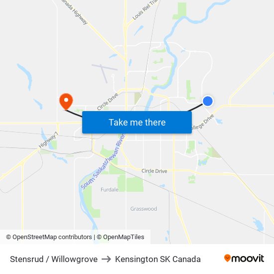 Stensrud / Willowgrove to Kensington SK Canada map