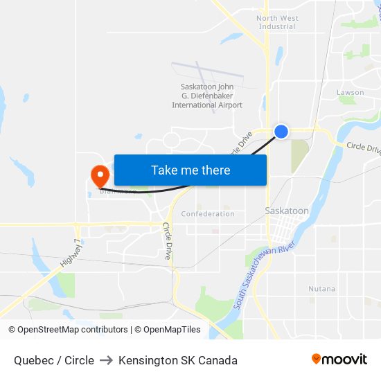 Quebec / Circle to Kensington SK Canada map