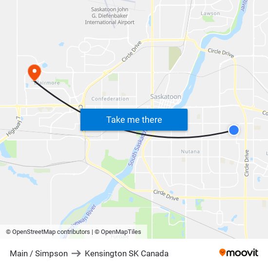 Main / Simpson to Kensington SK Canada map