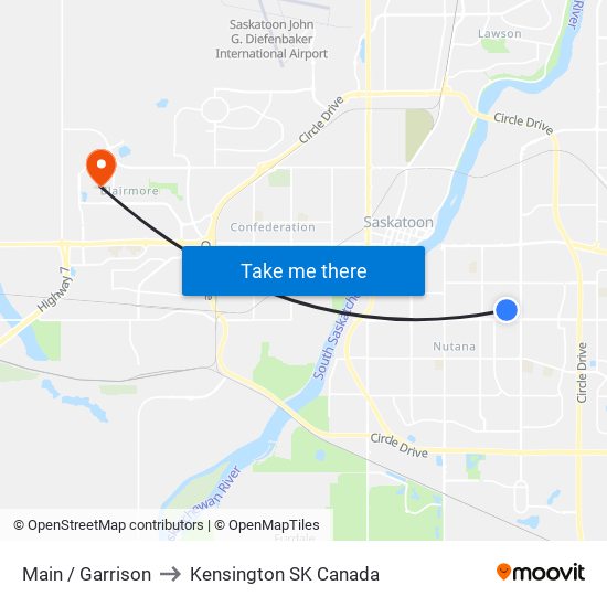 Main / Garrison to Kensington SK Canada map