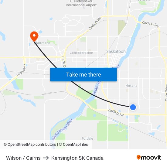 Wilson / Cairns to Kensington SK Canada map