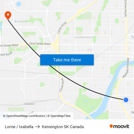 Lorne / Isabella to Kensington SK Canada map