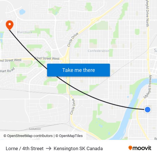 Lorne / 4th Street to Kensington SK Canada map