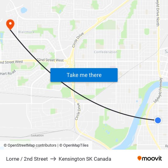 Lorne / 2nd Street to Kensington SK Canada map