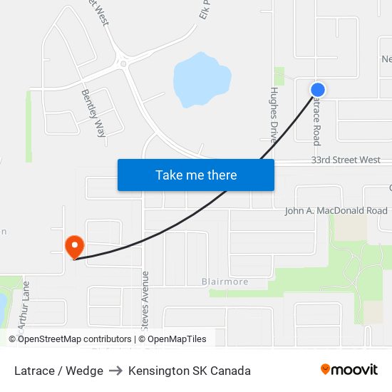 Latrace / Wedge to Kensington SK Canada map