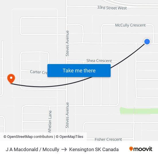 J A Macdonald / Mccully to Kensington SK Canada map