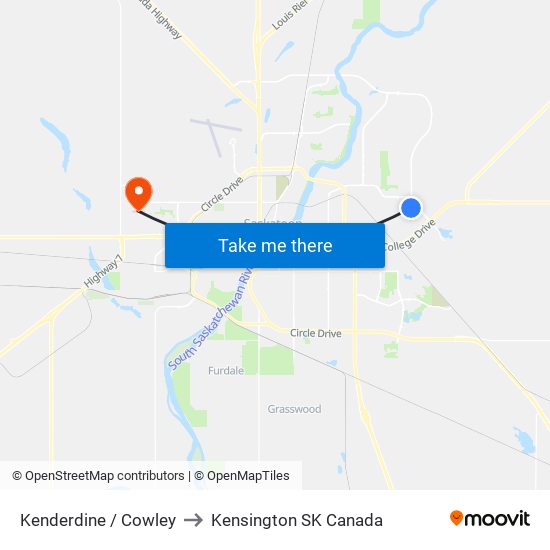 Kenderdine / Cowley to Kensington SK Canada map