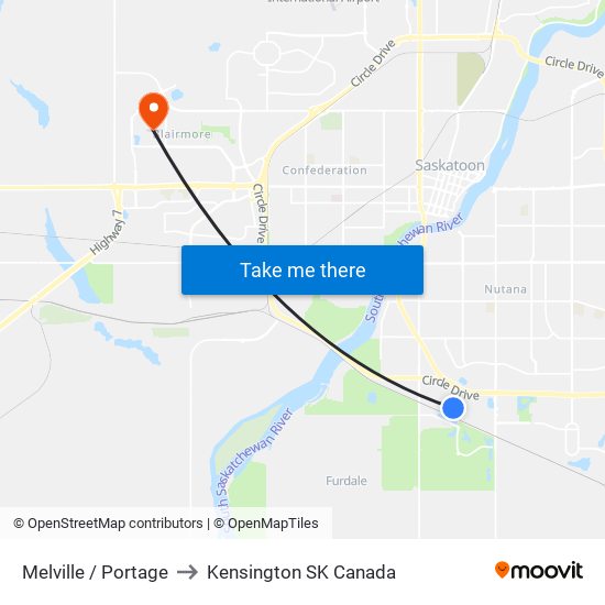 Melville / Portage to Kensington SK Canada map