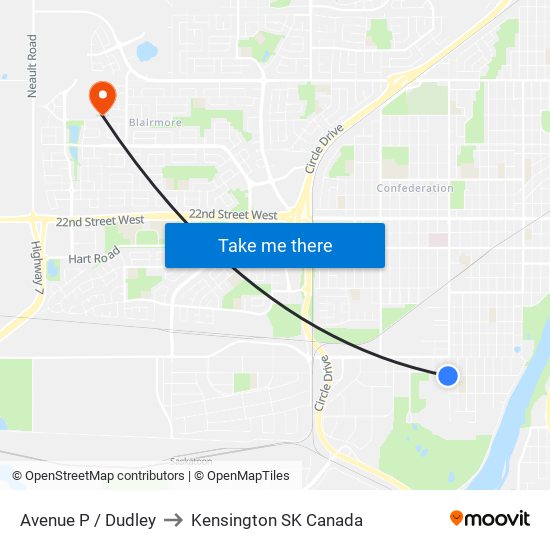 Avenue P / Dudley to Kensington SK Canada map