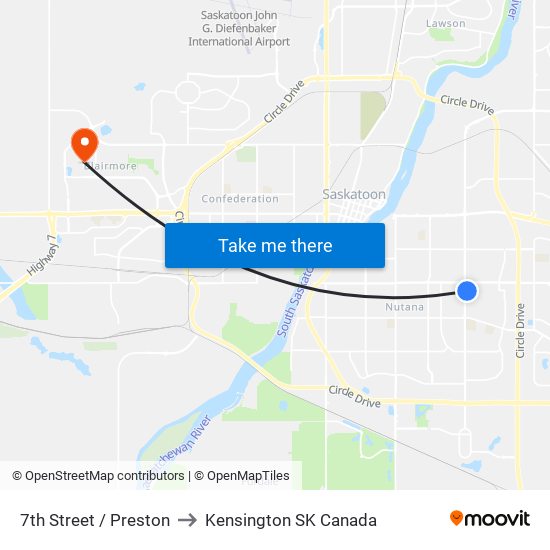 7th Street / Preston to Kensington SK Canada map