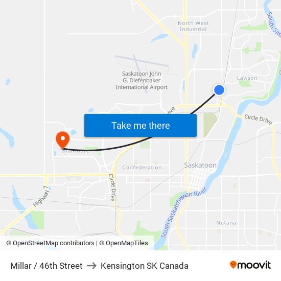 Millar / 46th Street to Kensington SK Canada map