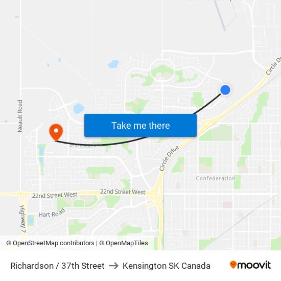 Richardson / 37th Street to Kensington SK Canada map