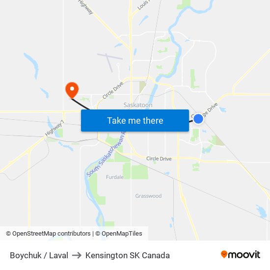 Boychuk / Laval to Kensington SK Canada map
