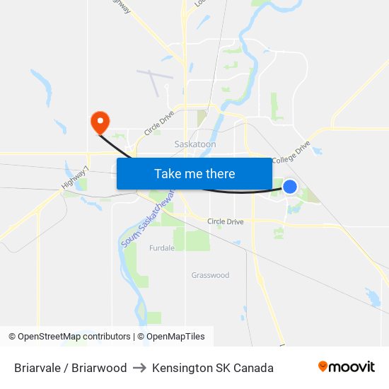 Briarvale / Briarwood to Kensington SK Canada map