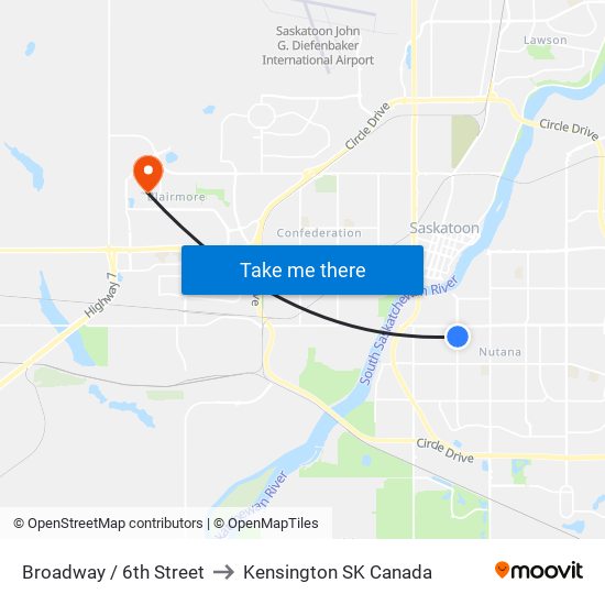 Broadway / 6th Street to Kensington SK Canada map