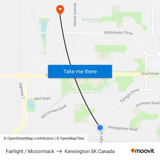 Fairlight / Mccormack to Kensington SK Canada map