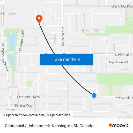 Centennial / Johnson to Kensington SK Canada map