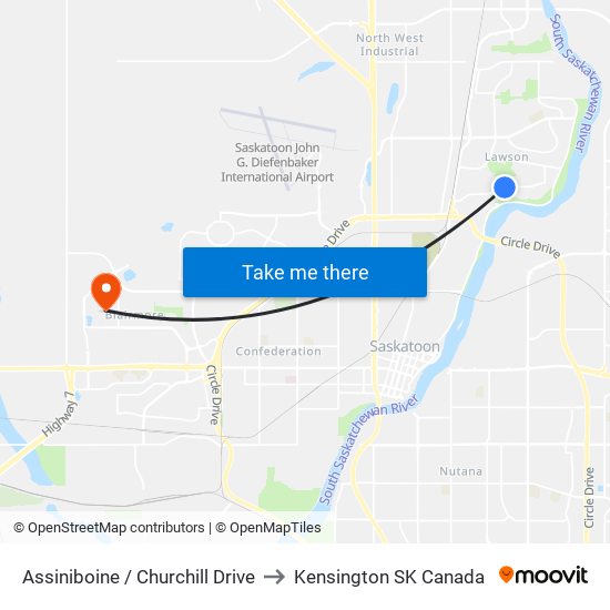 Assiniboine / Churchill Drive to Kensington SK Canada map