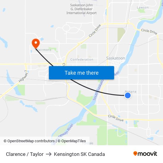 Clarence / Taylor to Kensington SK Canada map