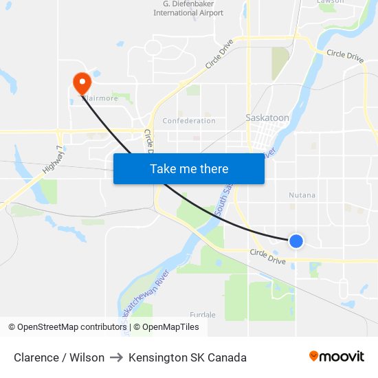 Clarence / Wilson to Kensington SK Canada map