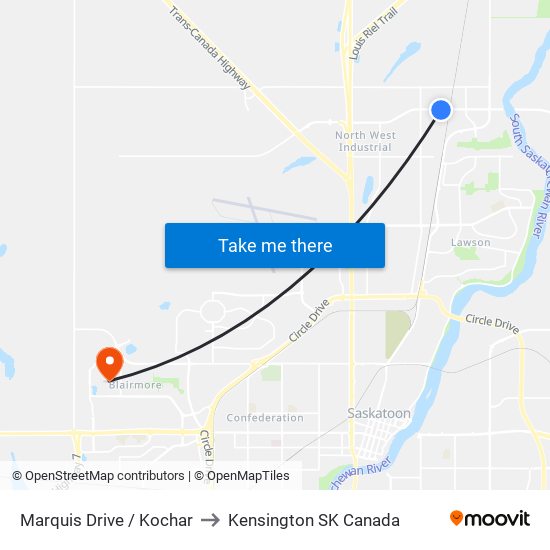 Marquis Drive / Kochar to Kensington SK Canada map