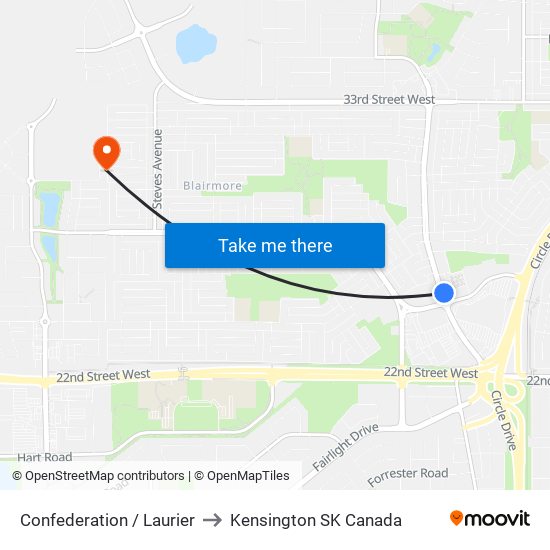 Confederation / Laurier to Kensington SK Canada map