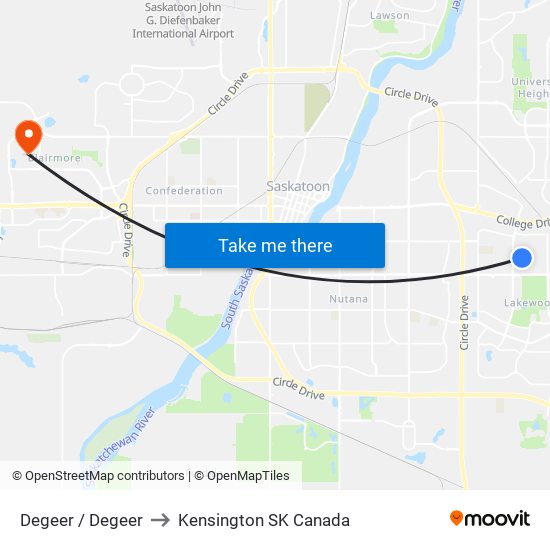 Degeer / Degeer to Kensington SK Canada map