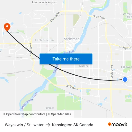Weyakwin / Stillwater to Kensington SK Canada map