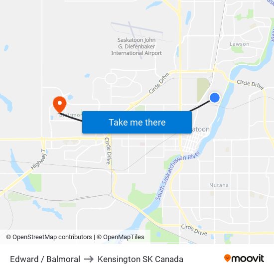 Edward / Balmoral to Kensington SK Canada map