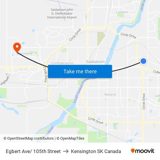 Egbert Ave/ 105th Street to Kensington SK Canada map