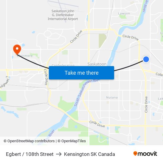 Egbert / 108th Street to Kensington SK Canada map