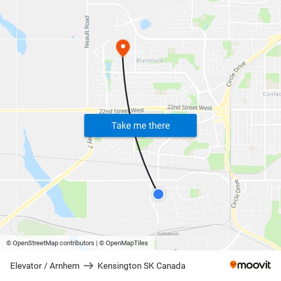 Elevator / Arnhem to Kensington SK Canada map