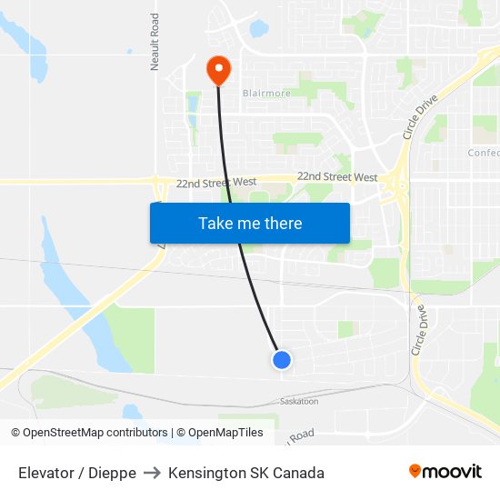 Elevator / Dieppe to Kensington SK Canada map