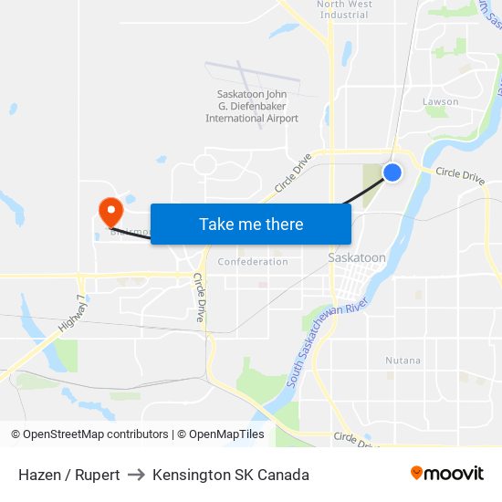 Hazen / Rupert to Kensington SK Canada map