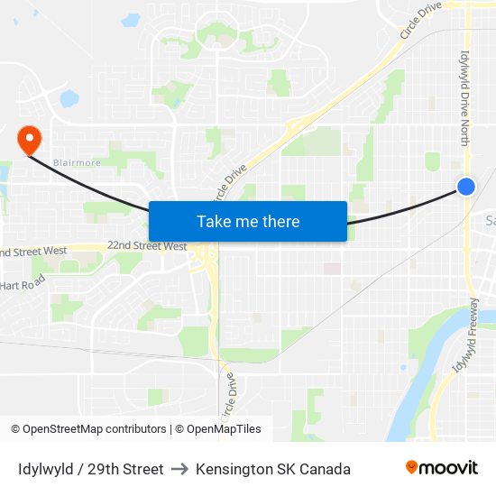 Idylwyld / 29th Street to Kensington SK Canada map