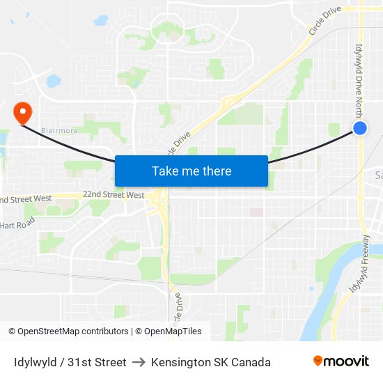 Idylwyld / 31st Street to Kensington SK Canada map