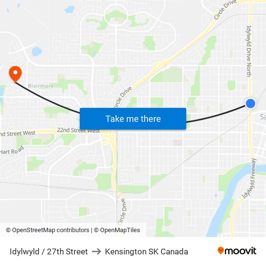 Idylwyld / 27th Street to Kensington SK Canada map