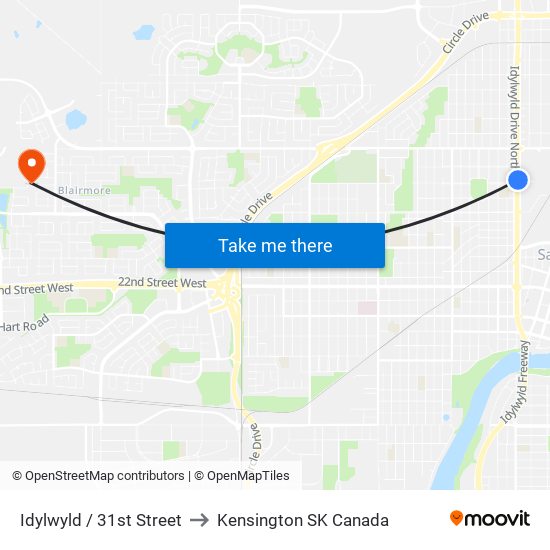 Idylwyld / 31st Street to Kensington SK Canada map