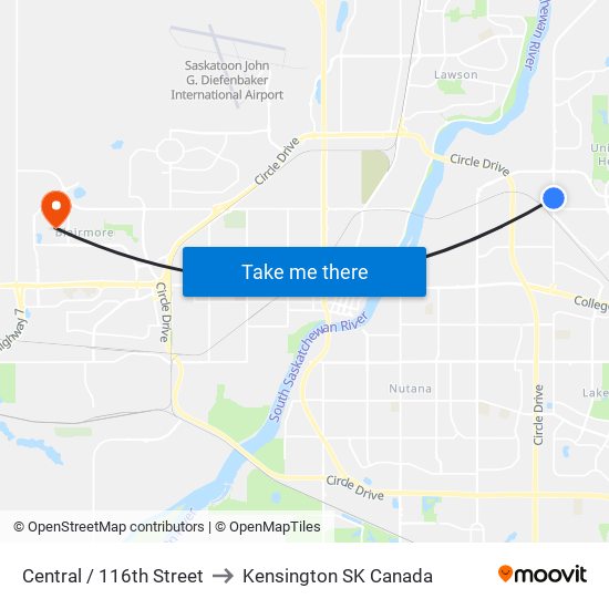 Central / 116th Street to Kensington SK Canada map