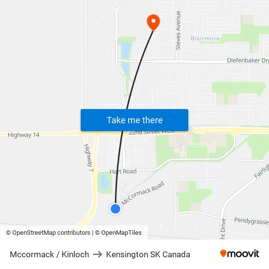 Mccormack / Kinloch to Kensington SK Canada map