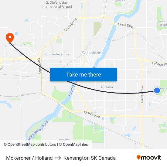 Mckercher / Holland to Kensington SK Canada map